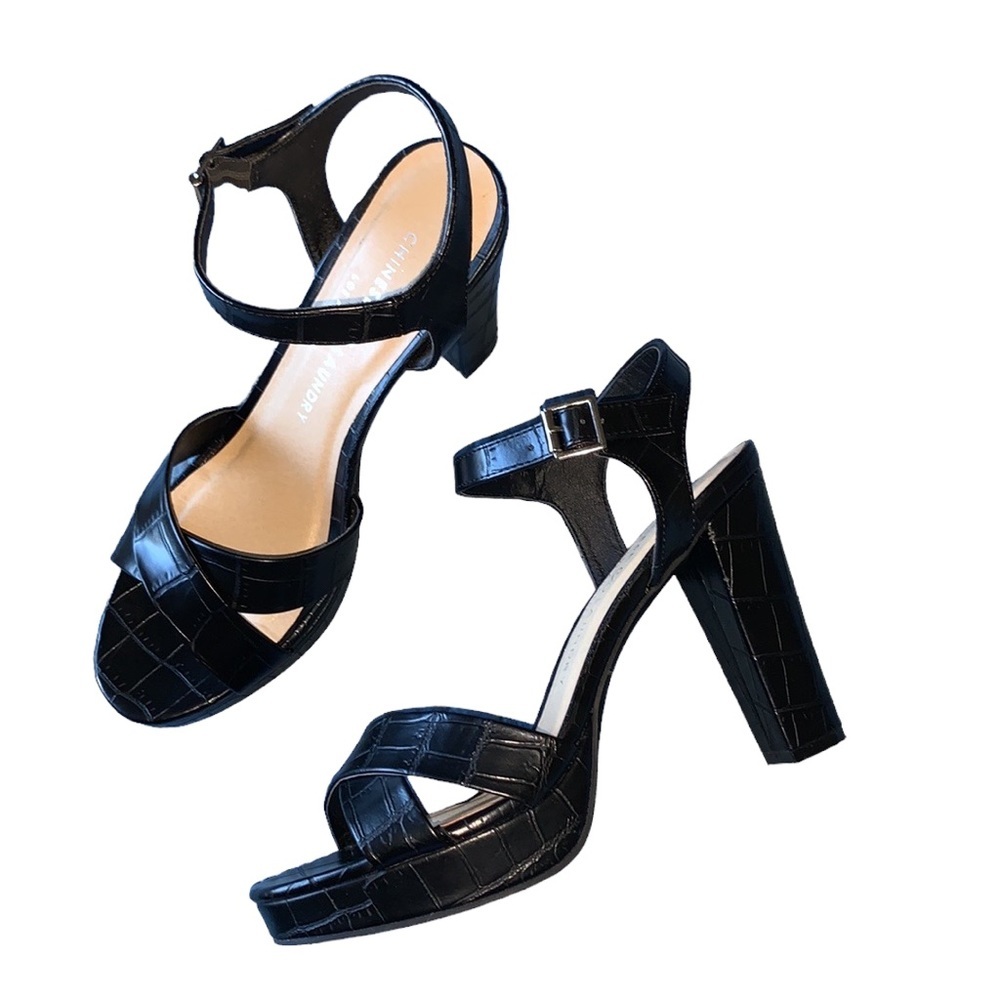 Chinese Laundry Black Strappy‎ Crocodile Sandals Shoe Size 9.5